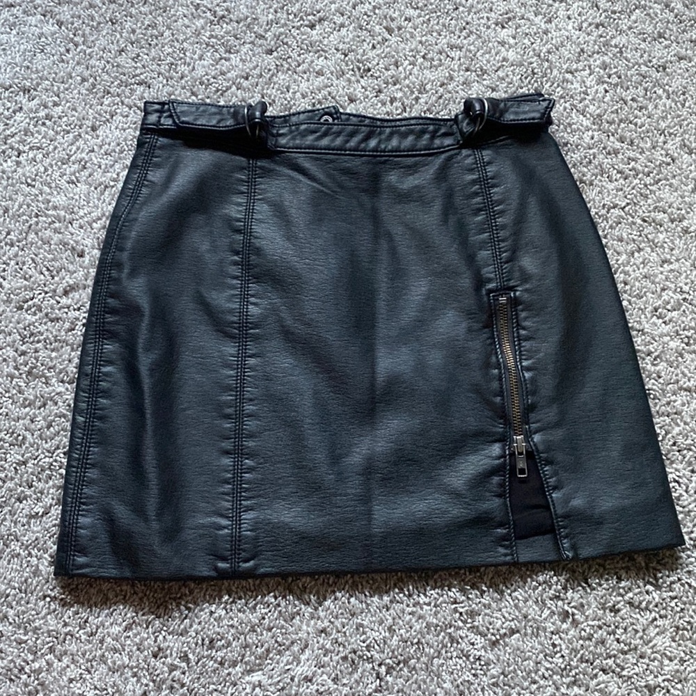 Free People Faux Leather Skirt With Zipper Slit